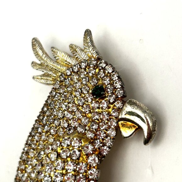 Rhinestone Parrot Cockatoo Brooch Bird Pin Statement Tassel Tail 5in - Picture 6 of 10